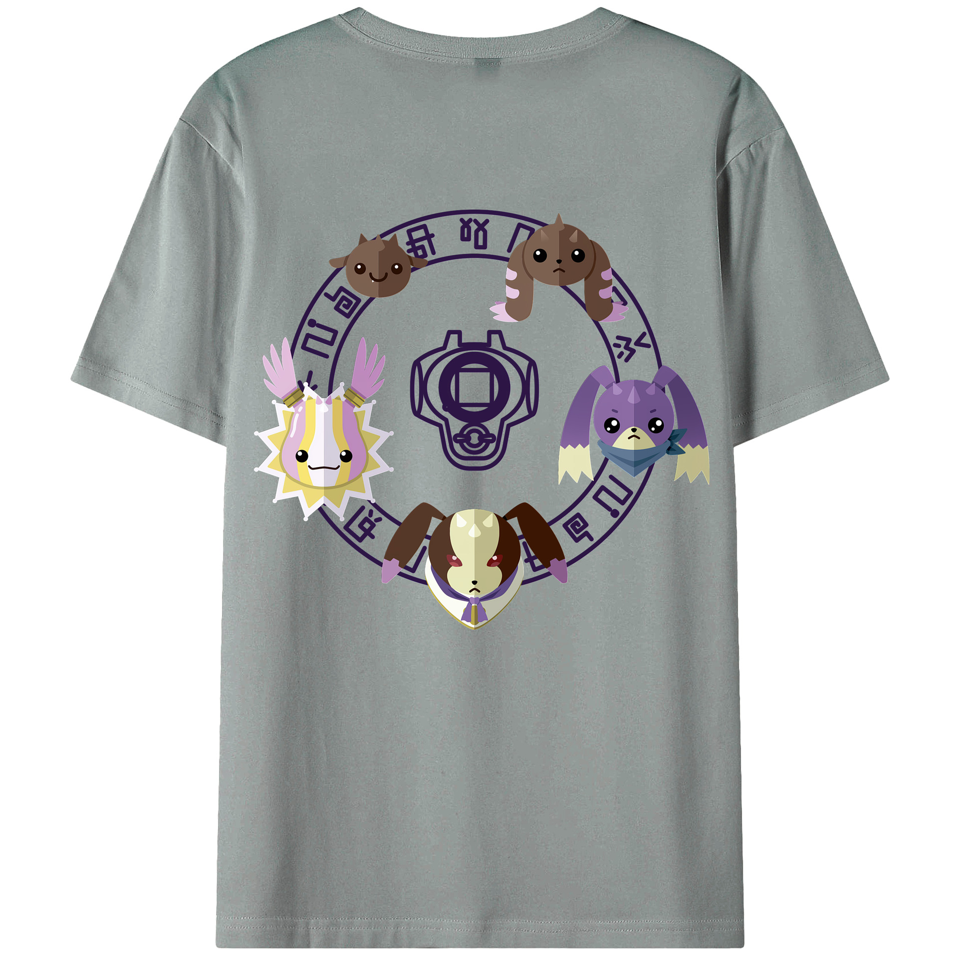 （画像用） Digimon デジタルモンスター/デジモン 綿100％ メンズ半袖Tシャツ（バックプリント） 通気性